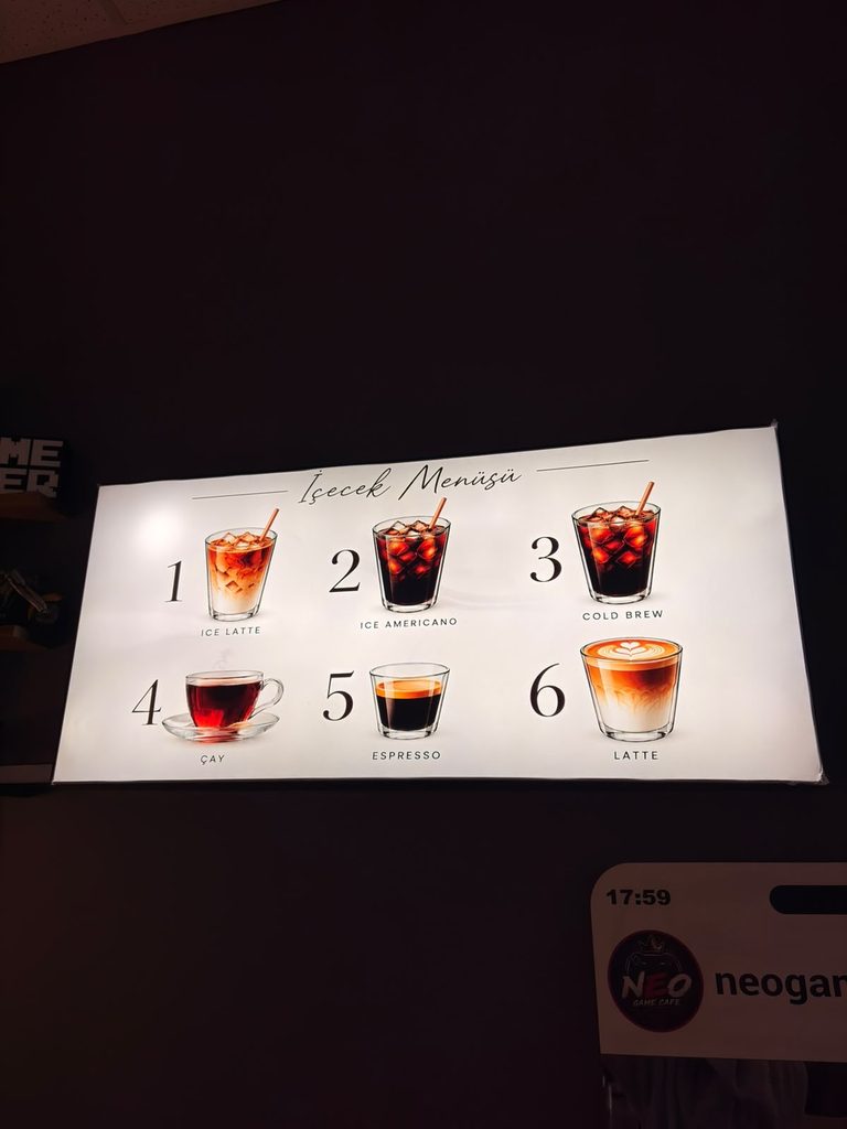 Neo Game Cafe Orijinal Işıklı Menü Panosu